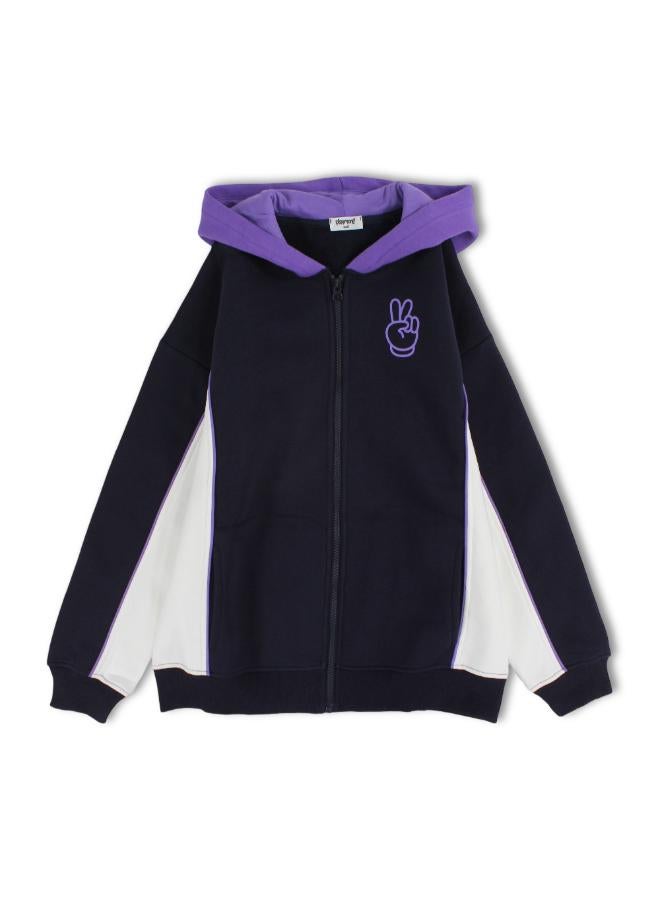 playmore Teens Cotton Hoodie – Navy with Victory Sign Print - Image 2