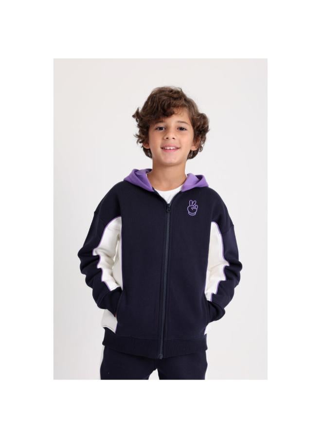 playmore Teens Cotton Hoodie – Navy with Victory Sign Print - Image 1