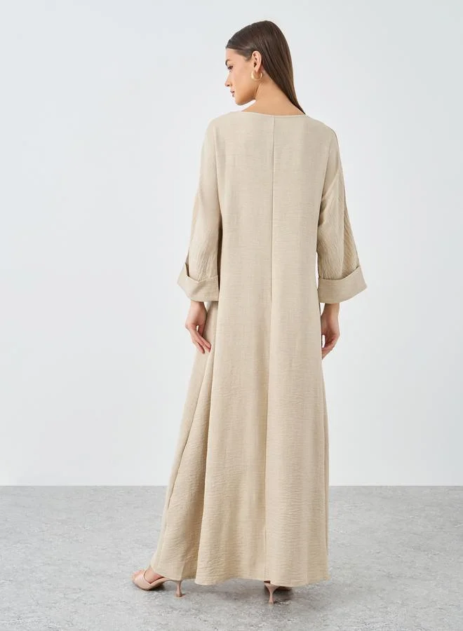 Styli Women Beige Plain Batwing Sleeve Jalabiya