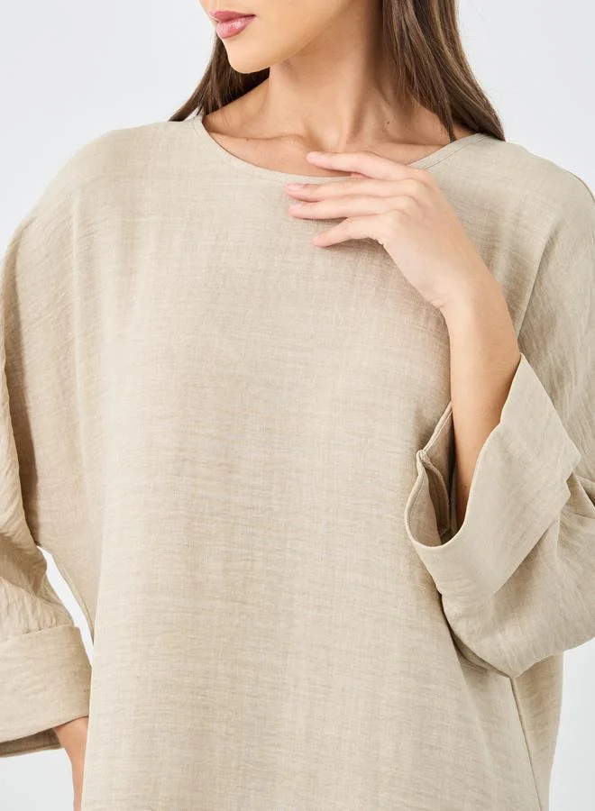 Styli Women Beige Plain Batwing Sleeve Jalabiya