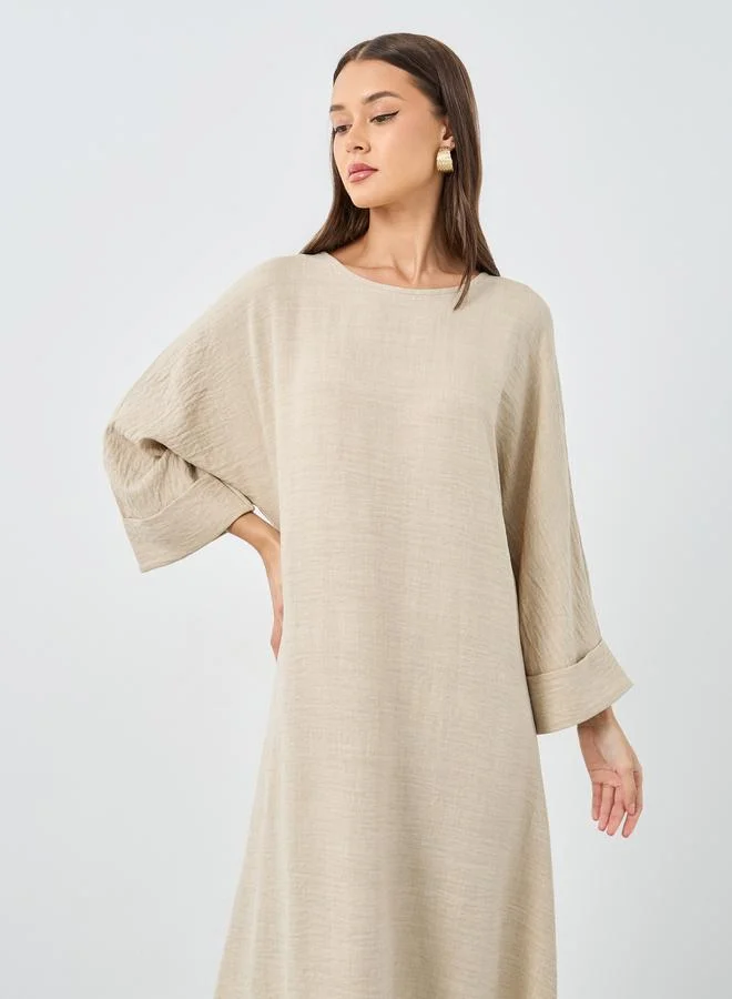 Styli Women Beige Plain Batwing Sleeve Jalabiya