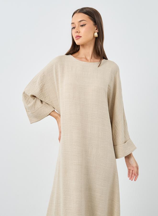 Styli Women Beige Plain Batwing Sleeve Jalabiya - Image 3