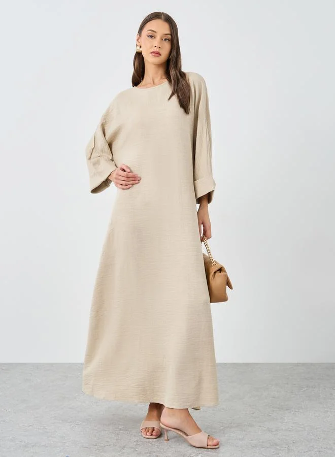 Styli Styli Women Beige Plain Batwing Sleeve Jalabiya