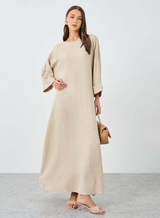Styli Women Beige Plain Batwing Sleeve Jalabiya - Image 1