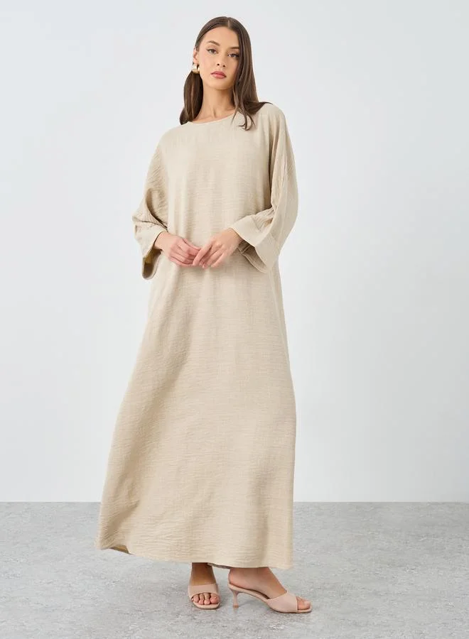 Styli Styli Women Beige Plain Batwing Sleeve Jalabiya