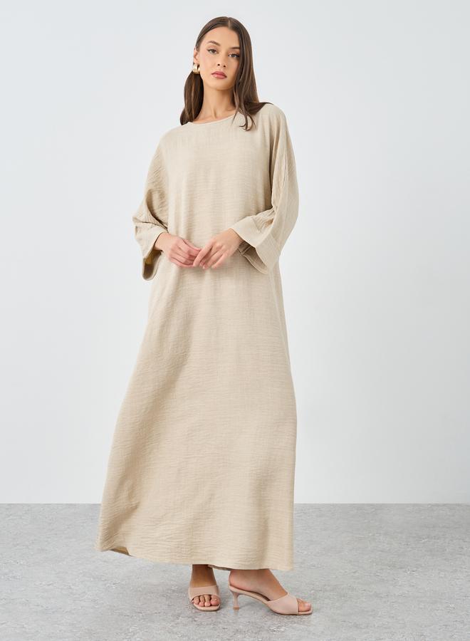 Styli Women Beige Plain Batwing Sleeve Jalabiya - Image 2