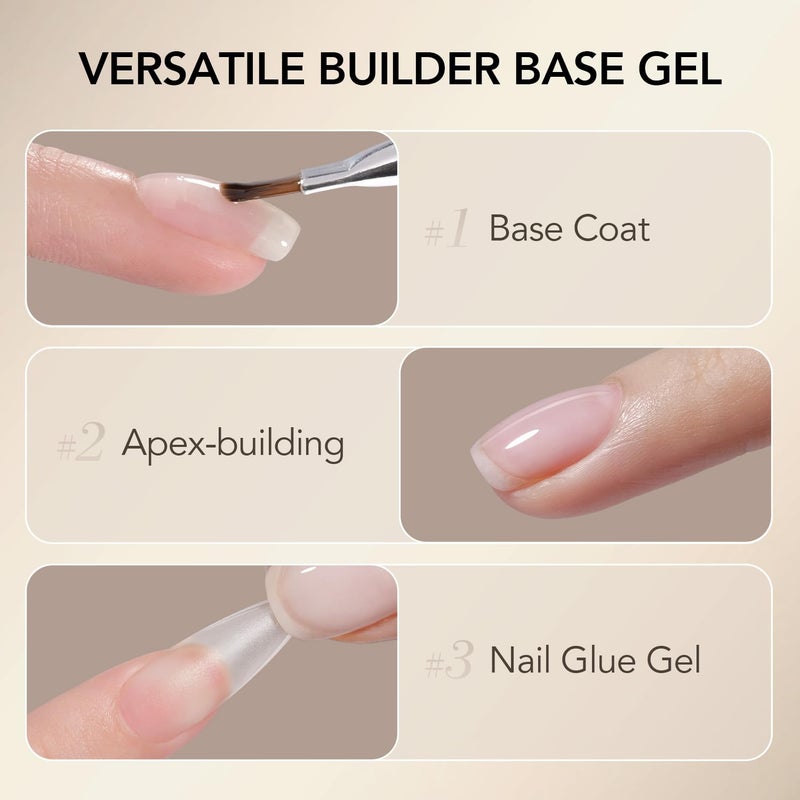 GAOY 30g Builder Base, Clear Nail Builder Gel, 2-in-1 Soak Off UV Gel for Nail Strengthening and Building, UV Light Cure - Image 2