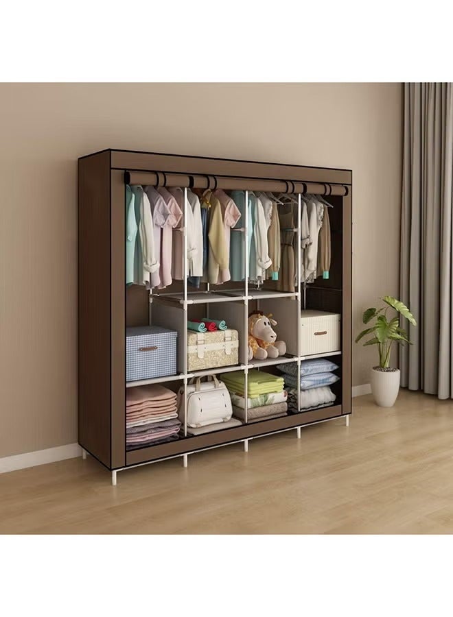 Generic Portable Clothing Wardrobe With Storage Cupboard Organiser Brown 175x150x45cm 