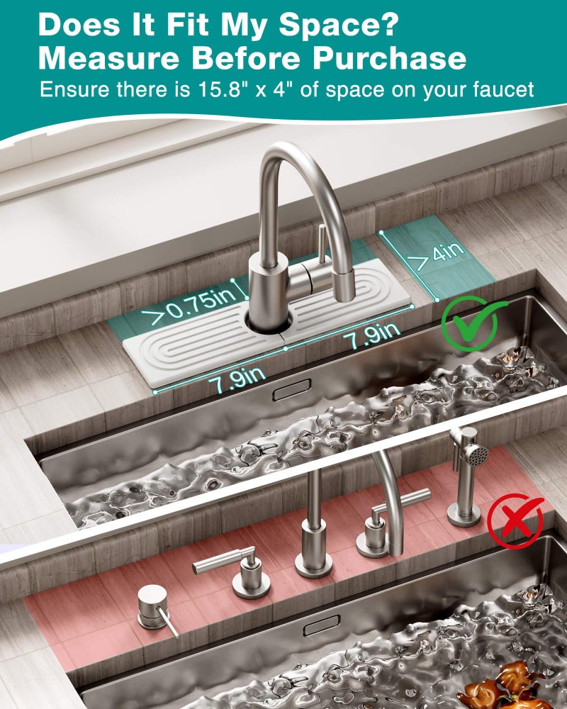 DK177 Stone Faucet Mat for Kitchen Sink, Diatomite Sink Protectors - Prevent Moisture Drying Stone Tray Fit Kitchen Counter & Bathroom Counter (White, 15.8" x 4") - Image 4