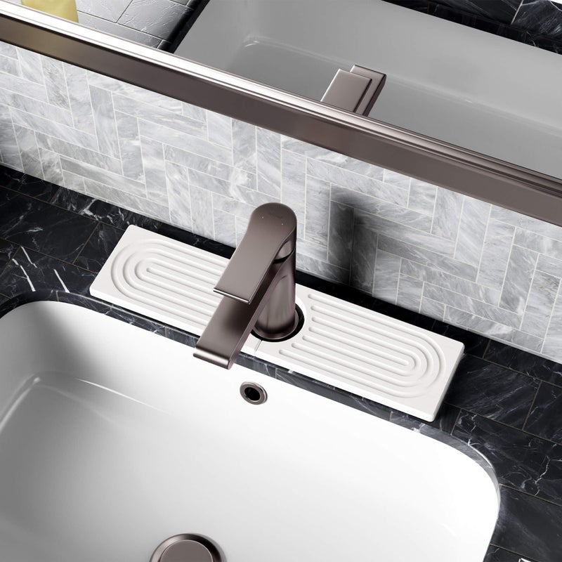 DK177 Stone Faucet Mat for Kitchen Sink, Diatomite Sink Protectors - Prevent Moisture Drying Stone Tray Fit Kitchen Counter & Bathroom Counter (White, 15.8" x 4") - Image 1