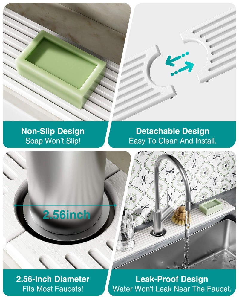 DK177 Stone Faucet Mat for Kitchen Sink, Diatomite Sink Protectors - Prevent Moisture Drying Stone Tray Fit Kitchen Counter & Bathroom Counter (White, 15.8" x 4") - Image 5