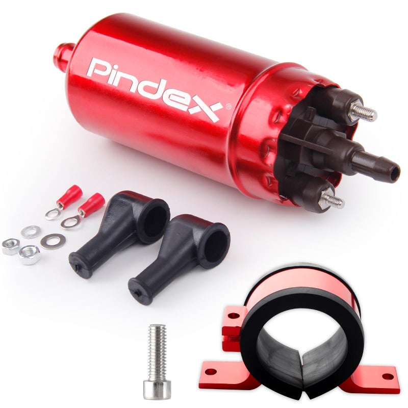 Pindex Universal External In Line Fuel Pump116 PSI High Pressure 12V Electric Pump Injection Systems Compatible with 0580464070 0580453911 0580463017 0580464023Red