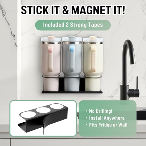 POLRAI 2 Pack Magnetic Stanley Cup Holder Water Bottle Organizer for Stanley 30&40 oz Tumbler with Double Sided Tape Hold Stanley Cup Accessories for Kitchen Fridge Cabinet - Image 4