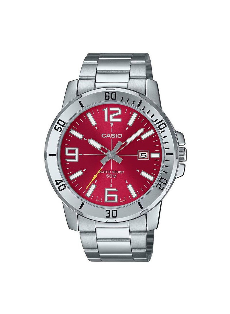 CASIO Quartz Analog Red Dial Stainless Steel Men's Watch MTP-VD01D-4B - Image 1