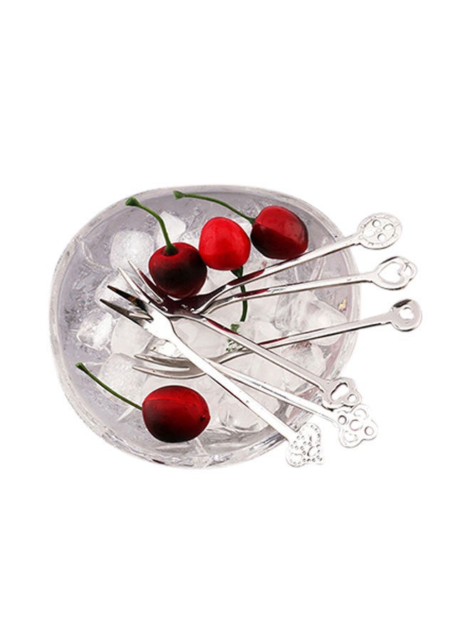 NIBEMINENT 6-Piece Fruit Forks Spoons Cutlery Set Silver - Image 1
