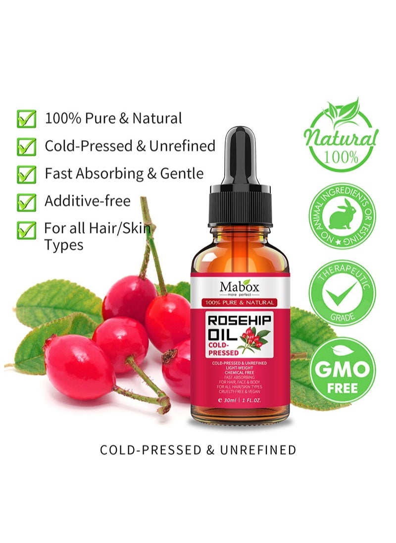 Mabox - 100% Pure Rosehip Oil - Cold Pressed and Unrefined - Non-Greasy Highly Absorbent - Use Daily - Nourishes, Moisturizes and Dramatically Reduces Fine Lines, Scars, Stretch Marks and Skin - Image 1