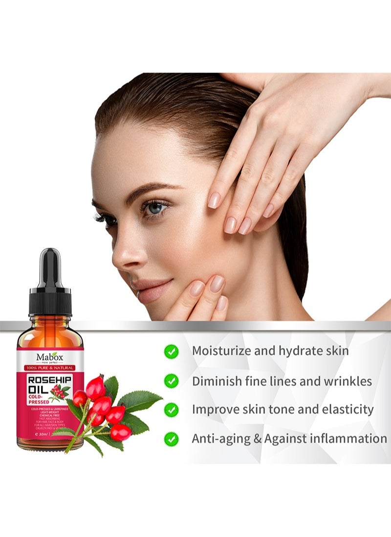 Mabox - 100% Pure Rosehip Oil - Cold Pressed and Unrefined - Non-Greasy Highly Absorbent - Use Daily - Nourishes, Moisturizes and Dramatically Reduces Fine Lines, Scars, Stretch Marks and Skin - Image 1