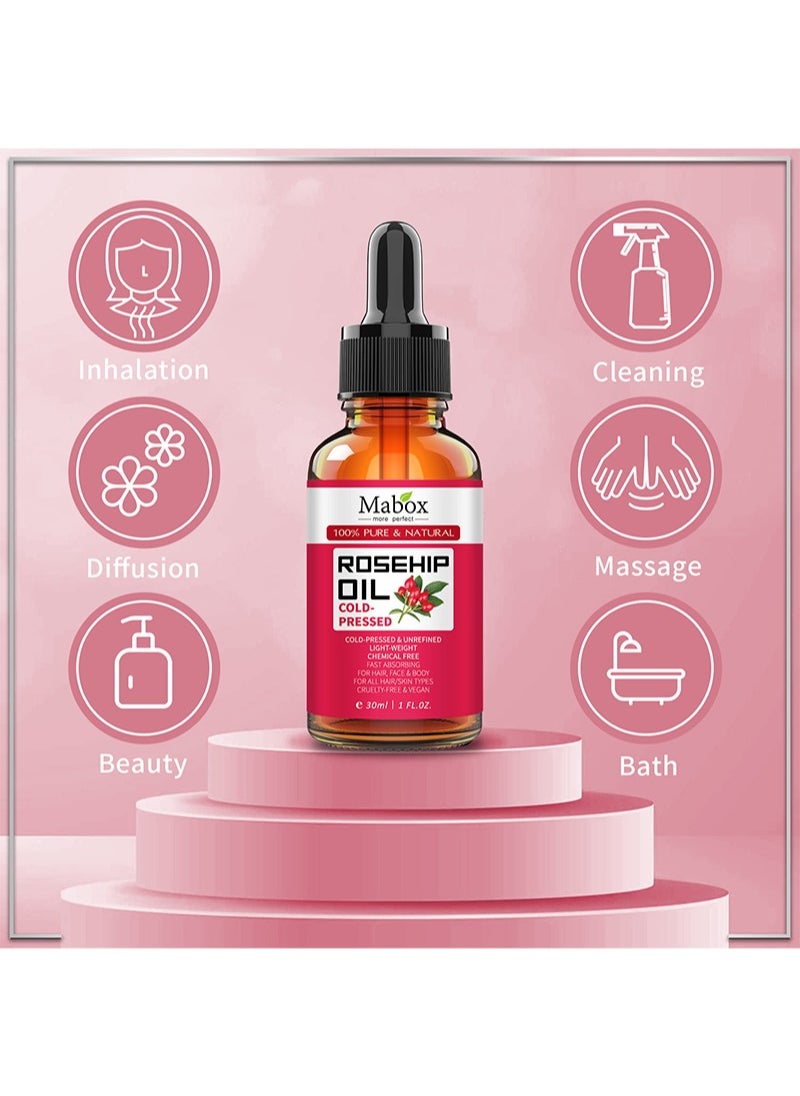 Mabox - 100% Pure Rosehip Oil - Cold Pressed and Unrefined - Non-Greasy Highly Absorbent - Use Daily - Nourishes, Moisturizes and Dramatically Reduces Fine Lines, Scars, Stretch Marks and Skin - Image 1