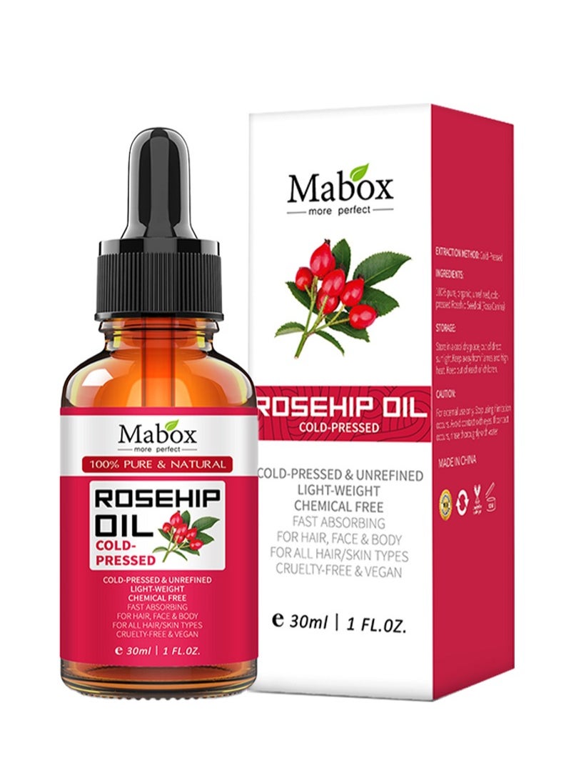 Mabox - 100% Pure Rosehip Oil - Cold Pressed and Unrefined - Non-Greasy Highly Absorbent - Use Daily - Nourishes, Moisturizes and Dramatically Reduces Fine Lines, Scars, Stretch Marks and Skin - Image 1