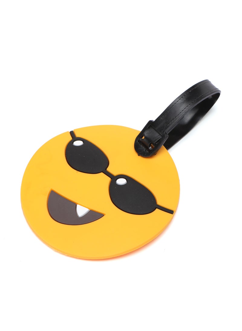 TOM CRUISER Emoji Rubber Luggage Tag, High-Visibility 3D Travel ID Tag with Flexible Weatherproof Build, Privacy Card Slot & Secure Attachment Loop, Black Glasses Yellow - Image 5