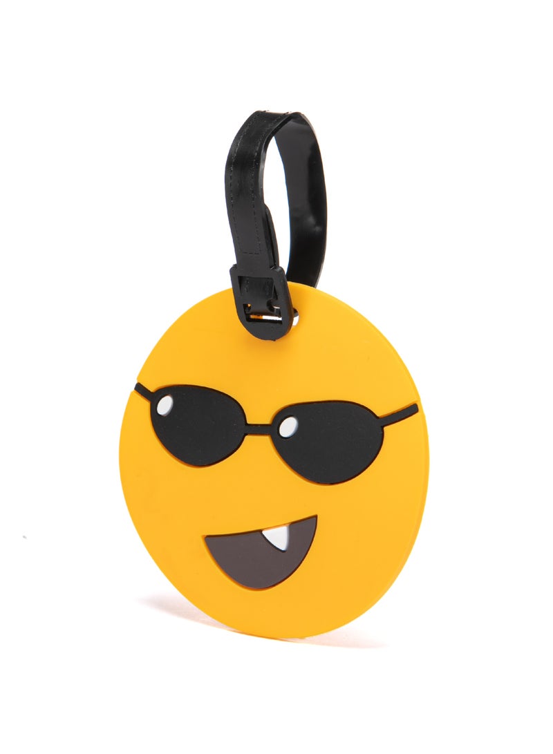 TOM CRUISER Emoji Rubber Luggage Tag, High-Visibility 3D Travel ID Tag with Flexible Weatherproof Build, Privacy Card Slot & Secure Attachment Loop, Black Glasses Yellow - Image 1
