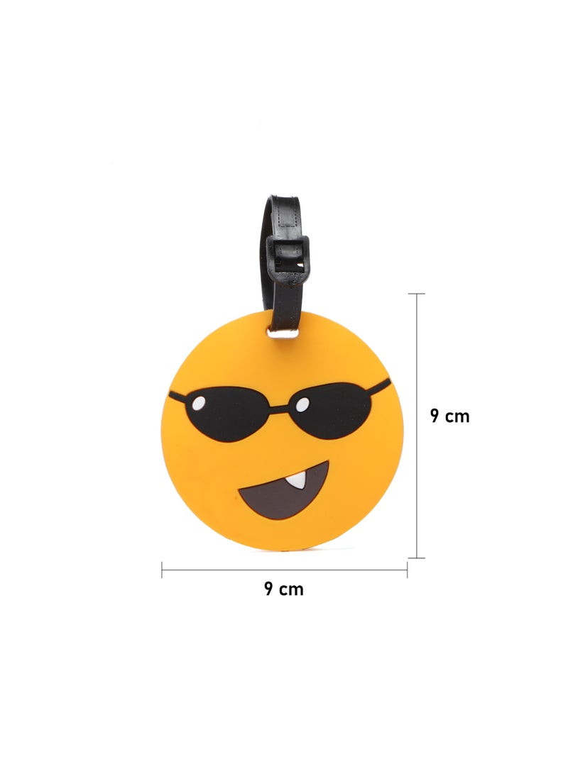 TOM CRUISER Emoji Rubber Luggage Tag, High-Visibility 3D Travel ID Tag with Flexible Weatherproof Build, Privacy Card Slot & Secure Attachment Loop, Black Glasses Yellow - Image 4