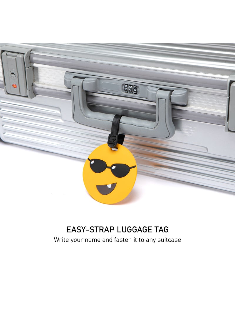 TOM CRUISER Emoji Rubber Luggage Tag, High-Visibility 3D Travel ID Tag with Flexible Weatherproof Build, Privacy Card Slot & Secure Attachment Loop, Black Glasses Yellow - Image 3