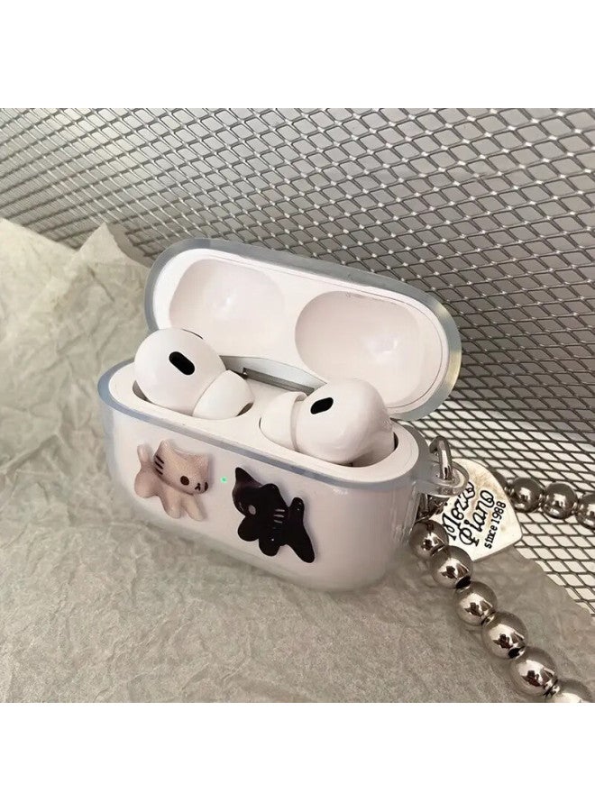 Beiyipin Compatible With Apple Airpods 4 Case Black And White Two Cats Airpods Pro 2 Protective Case Wireless Bluetooth Cartoon Cute Girls Drop-proof Transparent Simple - Image 2
