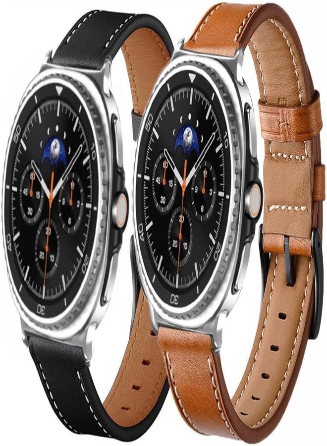 Olytop Galaxy Watch 8 Classic Band 46mm, Bands for Samsung Galaxy Watch8 40mm/44m (2025), Business Leather Wristband Replacement Strap for Men Women, Black+Brown - Image 2