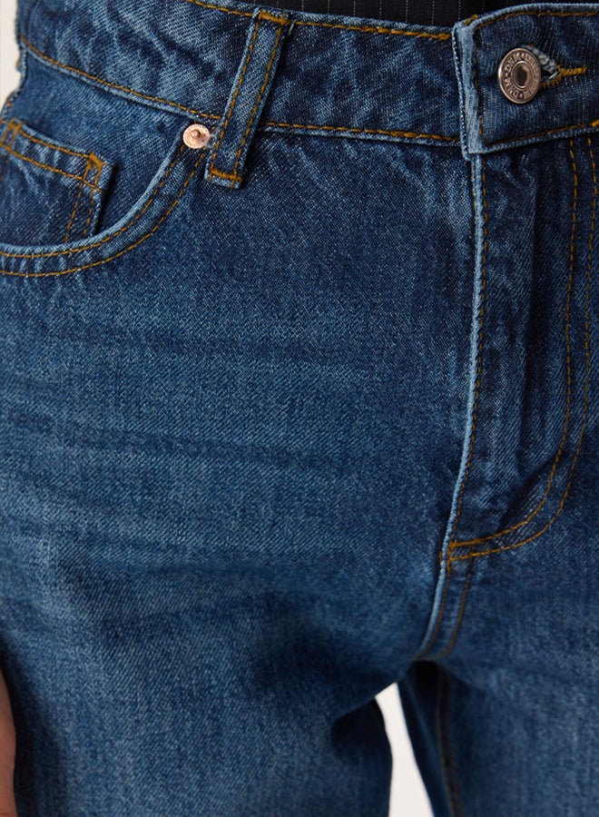 trendyol Dark Blue High Waist Straight Cut Straight Jeans - Image 4