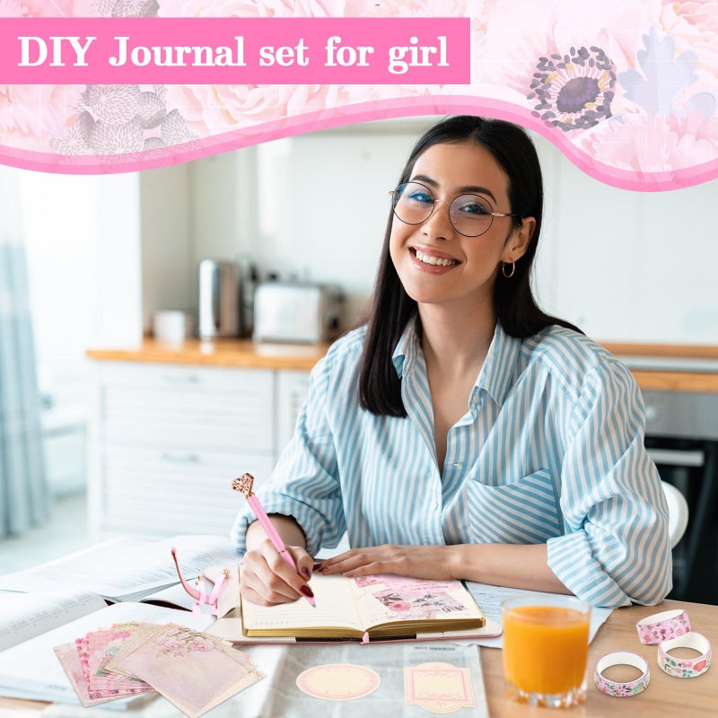 Janlaugh DIY مجلة يوميات مع قفل مجموعة سجل القصاصات عدة مذكرات يوميات ثابتة لوازم الحرف الفنية عدة لعطلات عيد الميلاد هدايا مثالية للنساء الفتيات في سن المراهقة (الوردي الكلاسيكي) - Image 5