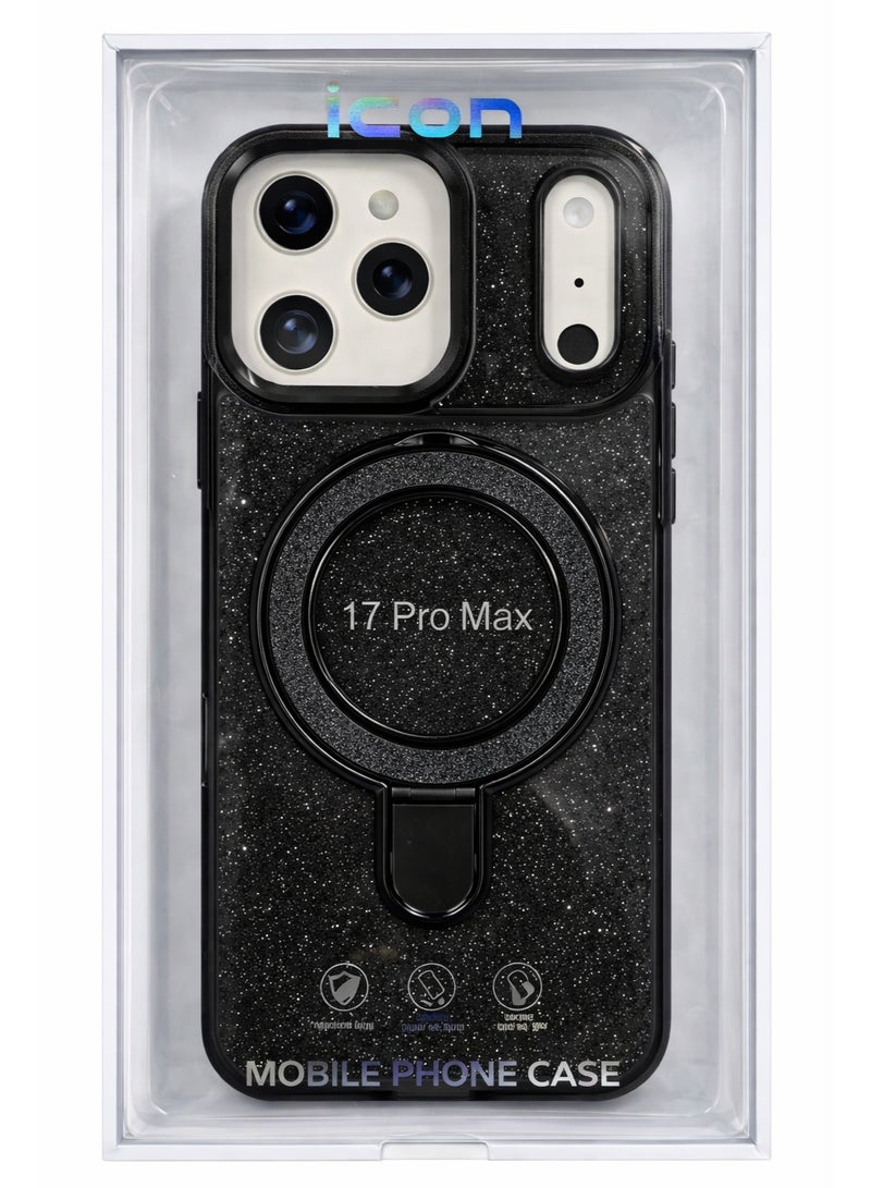 آيكون جراب ICON شفاف لامع أسود مع حلقة مغناطيسية MagSafe وحامل لهاتف iPhone 17 Pro Max – حماية كاملة مقاوم للصدمات - Image 5