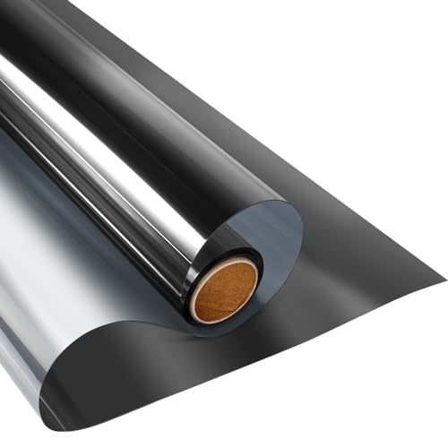 KESPEN WINDOW FILMS KESPEN Window Film One Way Daytime Privacy Static Cling Heat Control Glass Window Tint Mirror House Film BlackSilver 354 Inch X 328 Feet 