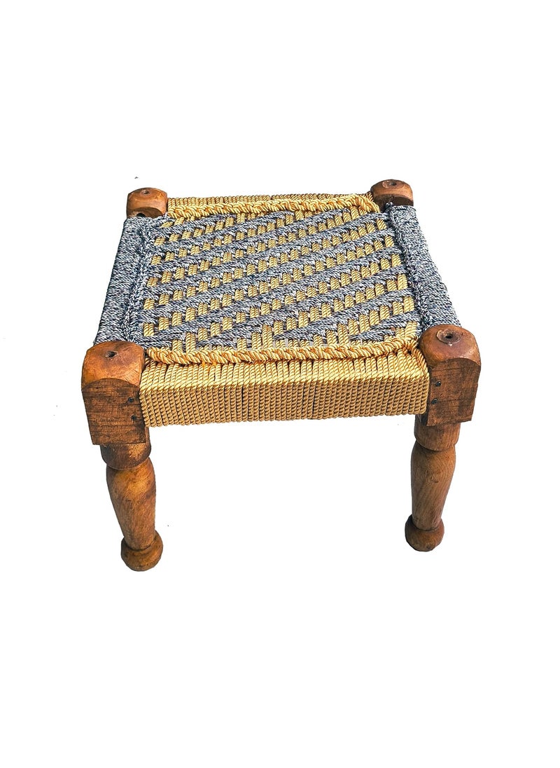Marshland MARSHLAND Wooden Chowki Wooden Stool Traditional Handicrafts Wooden Khatli Bajot Stool Charpai Chowki Pidda Mudda Sitting Stool Pooja Chowki Stool 16 X 16 X 12 inch  - Image 1
