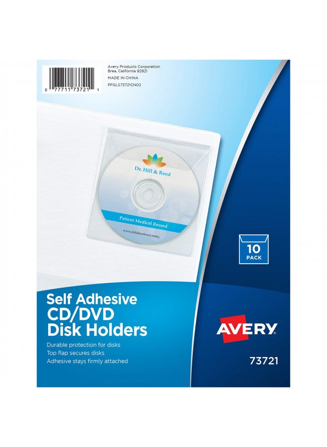 Avery Clear Self-Adhesive CD/DVD Storage Pages, Top Load with Flap, Pack of 10 (73721) - Image 1