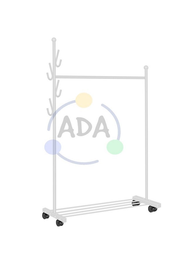 ADA Premium Metal Clothes Hanging Stand with 5 Side Hooks & 1 Bottom Shelf, Multifunctional Movable Single Rod Coat Rack for Bedroom, Livingroom, Hallway, Laundry - (White, 83 x 42.5 x 173cm) - Image 2