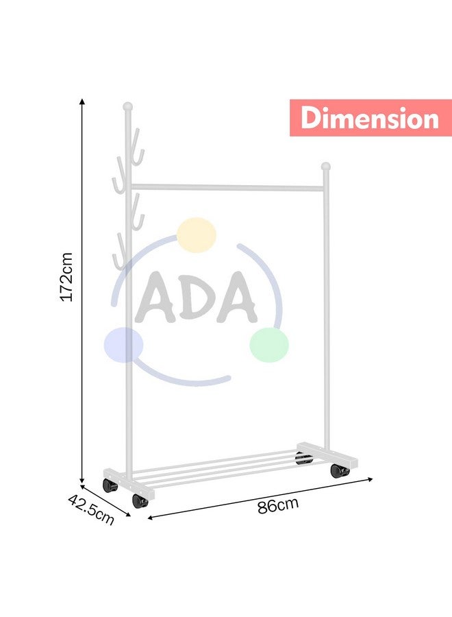 ADA Premium Metal Clothes Hanging Stand with 5 Side Hooks & 1 Bottom Shelf, Multifunctional Movable Single Rod Coat Rack for Bedroom, Livingroom, Hallway, Laundry - (White, 83 x 42.5 x 173cm) - Image 5