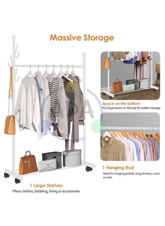 ADA Premium Metal Clothes Hanging Stand with 5 Side Hooks & 1 Bottom Shelf, Multifunctional Movable Single Rod Coat Rack for Bedroom, Livingroom, Hallway, Laundry - (White, 83 x 42.5 x 173cm) - Image 3