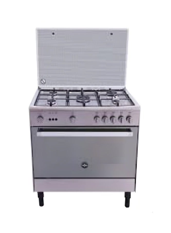 Lagermania Freestanding Cooker 90 x 60 cm 5 Gas Burners Stainless Steel Color with Glass Cover 9C10GRB1X4AWW