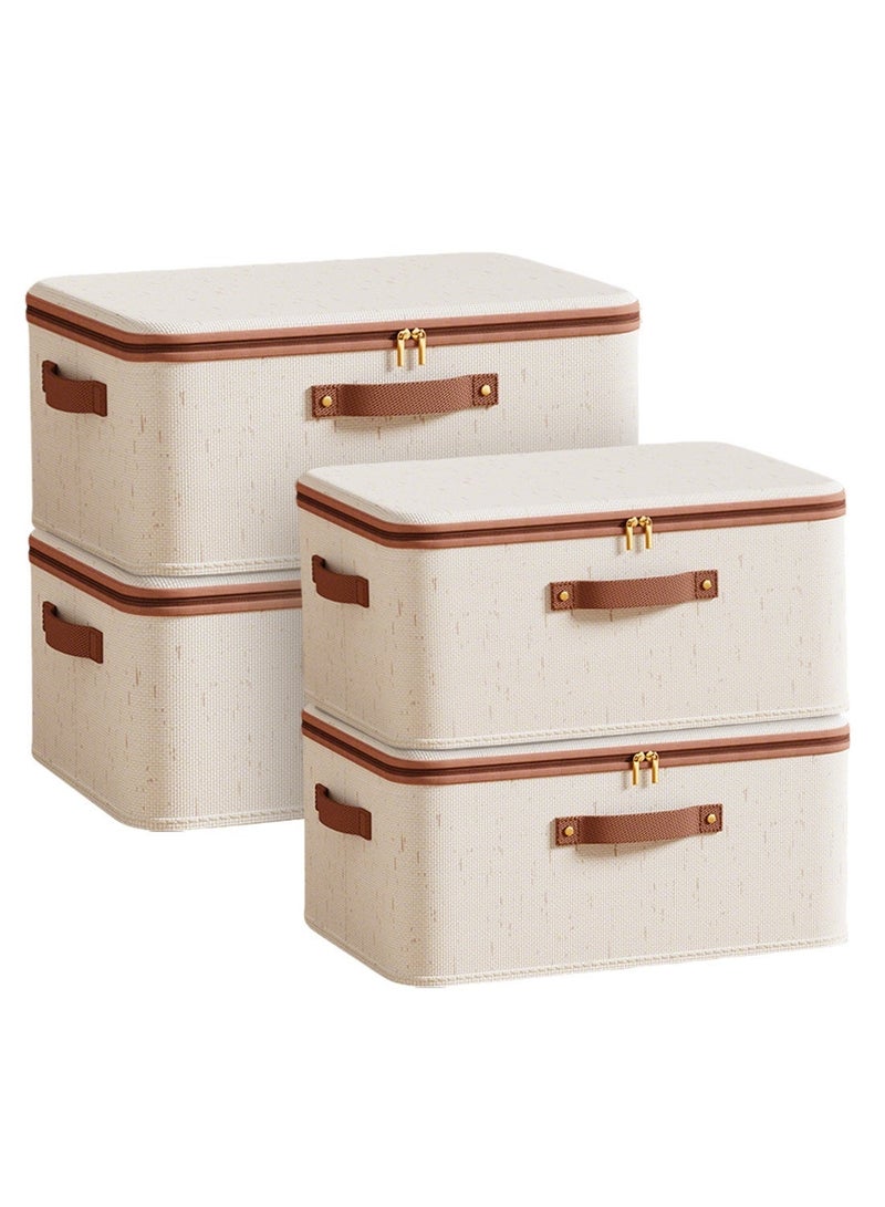 4 Pcs Storage Boxes, Storage Organizer with Lid, Closet Storage Divider with Zipper, Cloth Organizer Wardrobe Organizer with Handles, , Large Capacity, Washable, Reusable & Space-Saving - Image 1