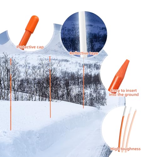 AHKUNMT 20Pcs Driveway Markers,4Ft Driveway Reflective Poles, Orange Fiberglass Snow Stakes with Reflective Tape for Easy Visibility at Night for Parking Lots (20, Orange) - Image 4