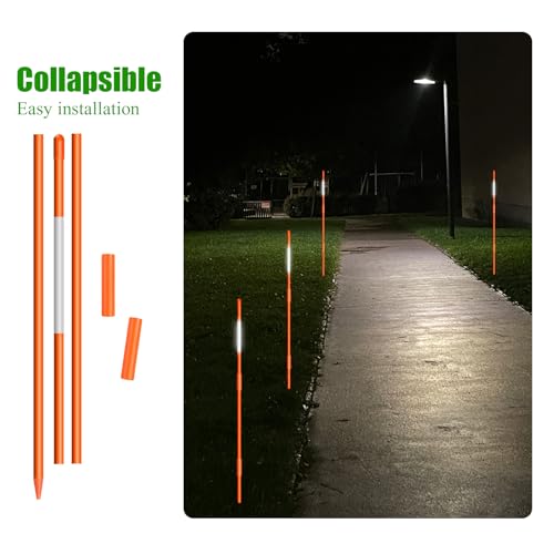 AHKUNMT 20Pcs Driveway Markers,4Ft Driveway Reflective Poles, Orange Fiberglass Snow Stakes with Reflective Tape for Easy Visibility at Night for Parking Lots (20, Orange) - Image 3