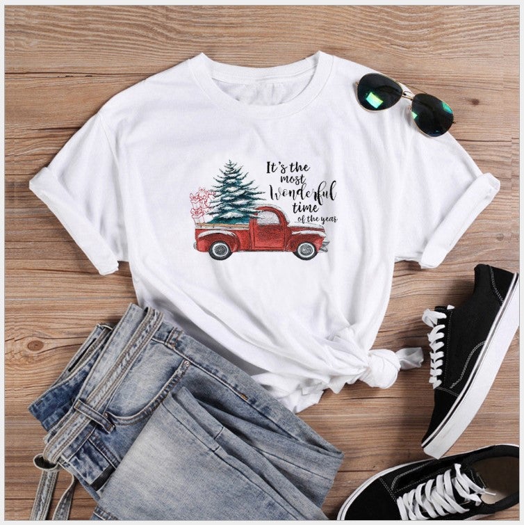 , Independent Platform Walmart New Model Bus Pattern Straight Simple Short-Sleeve T-Shirt, Casual And Versatile - Image 1