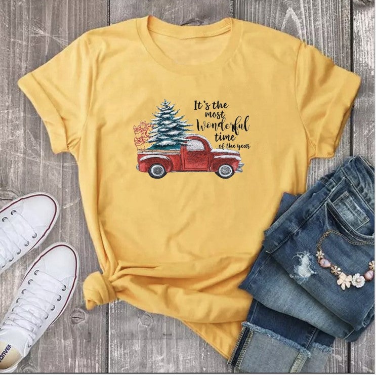 , Independent Platform Walmart New Model Bus Pattern Straight Simple Short-Sleeve T-Shirt, Casual And Versatile - Image 2
