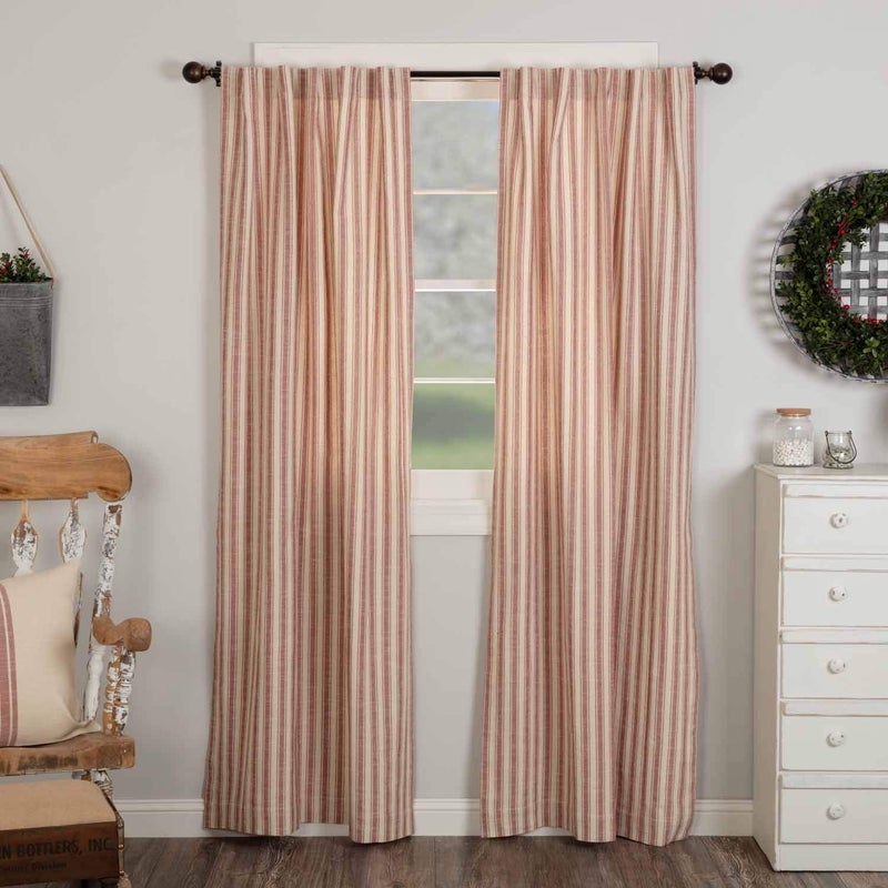 Piper Classics Market Place Red Ticking Stripe Panel Curtains 84 Long Set of 2 Panels Farmhouse Style Drape Curtains in Brick Red  Natural Cream Stripes 