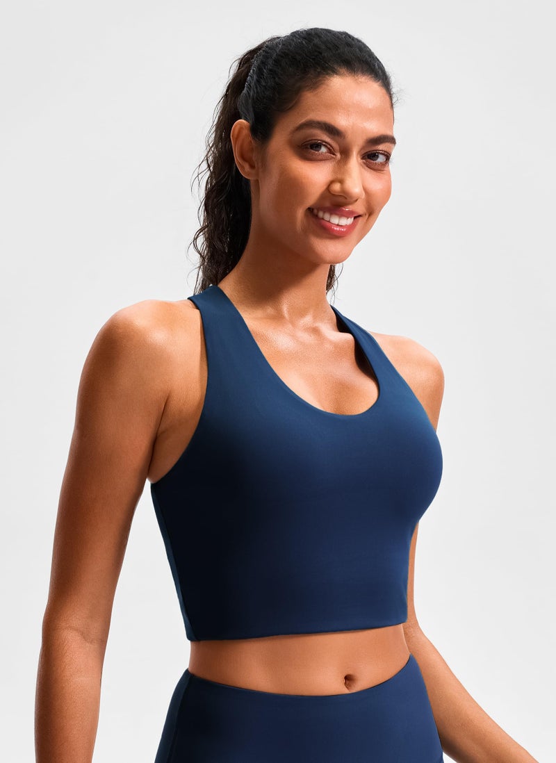 JOYSPELS Sports Bras for Women Extra Comfort Criss-Cross Back Padded Workout Tops for Women Medium Support Navy Blue - Image 2