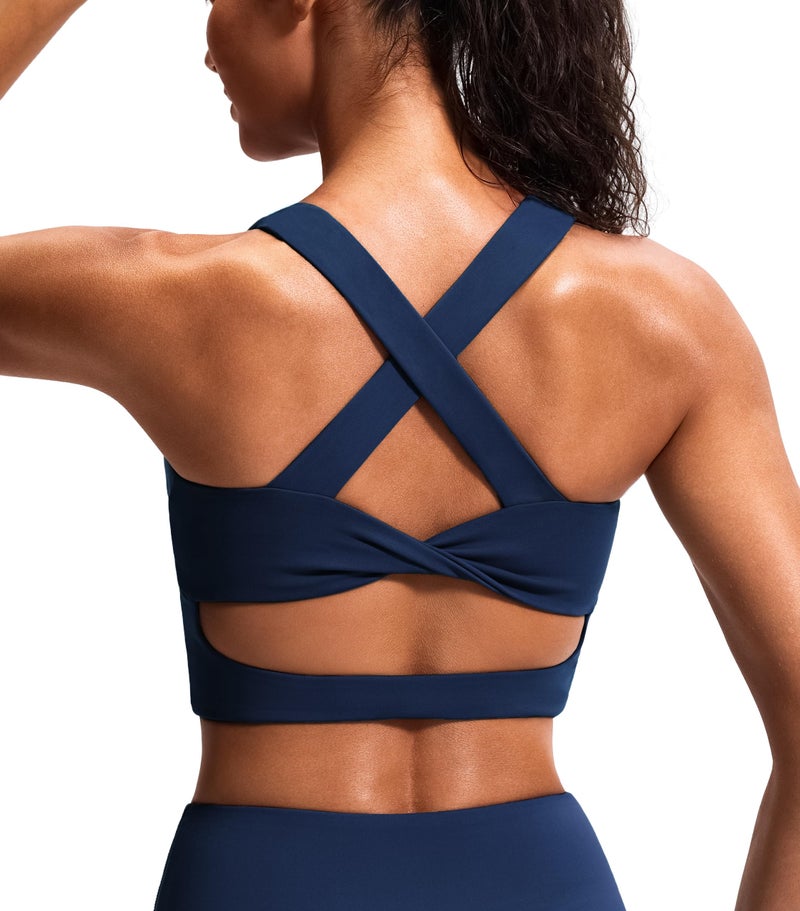 JOYSPELS Sports Bras for Women Extra Comfort Criss-Cross Back Padded Workout Tops for Women Medium Support Navy Blue - Image 1
