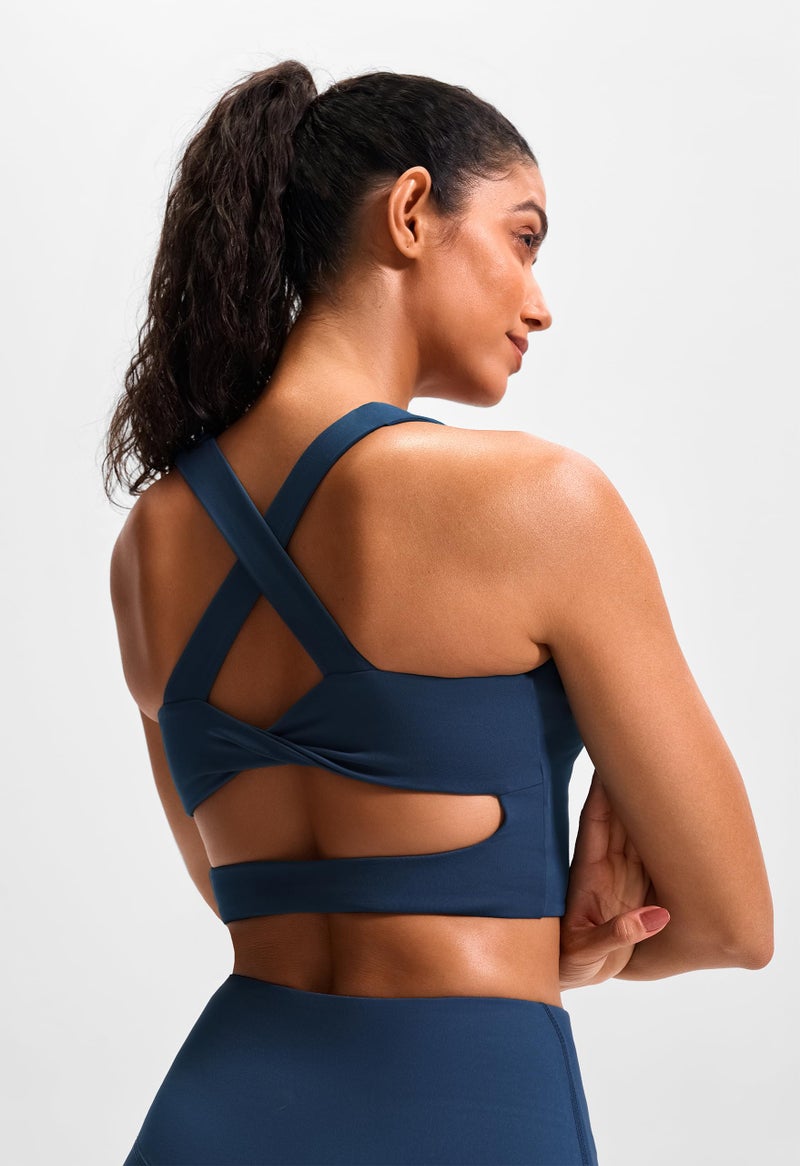 JOYSPELS Sports Bras for Women Extra Comfort Criss-Cross Back Padded Workout Tops for Women Medium Support Navy Blue - Image 4
