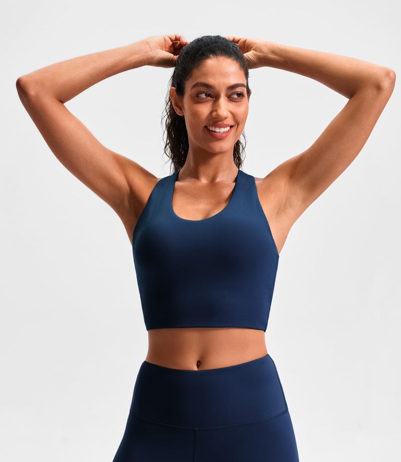 JOYSPELS Sports Bras for Women Extra Comfort Criss-Cross Back Padded Workout Tops for Women Medium Support Navy Blue - Image 3