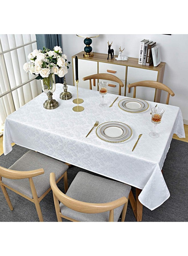 SASTYBALE Rectangle Table Cloth - 60 x 120 Inch White Jacquard Tablecloths Damask Design Spillproof Wrinkle Resistant Shrinkproof Soft Tablecloth Polyester Oblong Table Cover for Kitchen Dinning Party Tabletop - Image 3